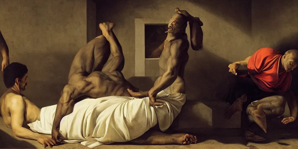 Image similar to beautiful oil matte painting, men in solitary confinement in caribbean jail, wonderful masterpiece highly detailed, beautiful cinematic light deep focus, elegant, digital painting, smooth, sharp focus, golden ratio, dramatic illumination, ultra realistic, 8 k, art by artemisia lomi gentileschi and caravaggio