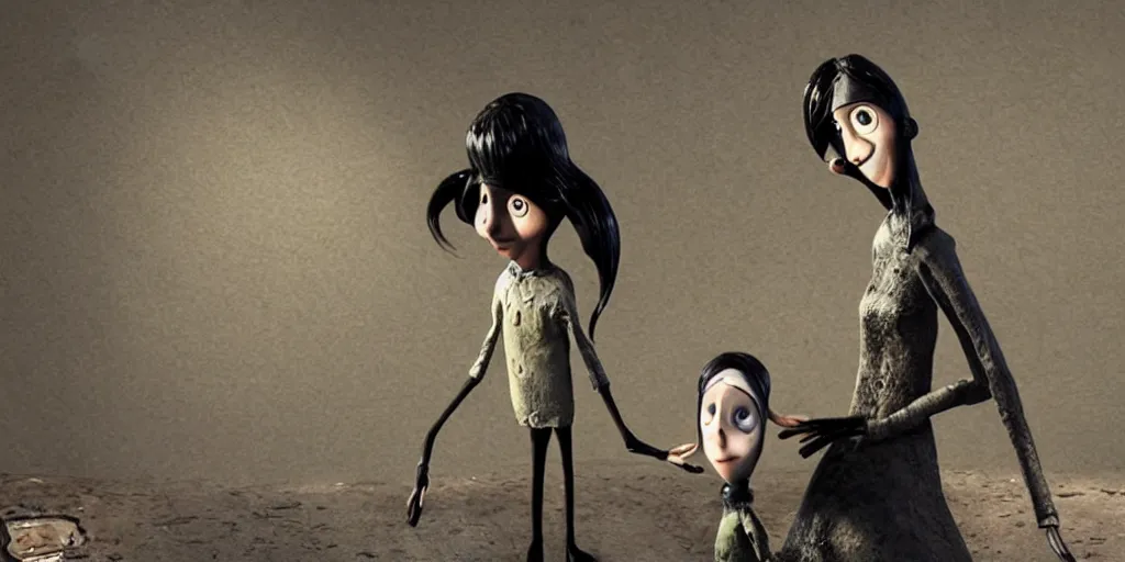 Image similar to the'other mother'from'coraline ', full body, pose, stop frame animation, full figured, detailed, realistic, neil gainman,