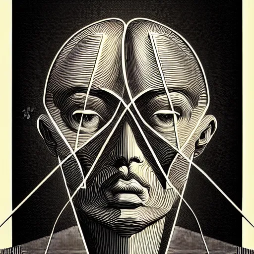 Image similar to grain effect conceptual figurative post - morden monumental portrait made by escher and piranesi, highly conceptual figurative art, intricate detailed illustration, illustration sharp geometrical detail, vector sharp graphic, controversial poster art, polish poster art