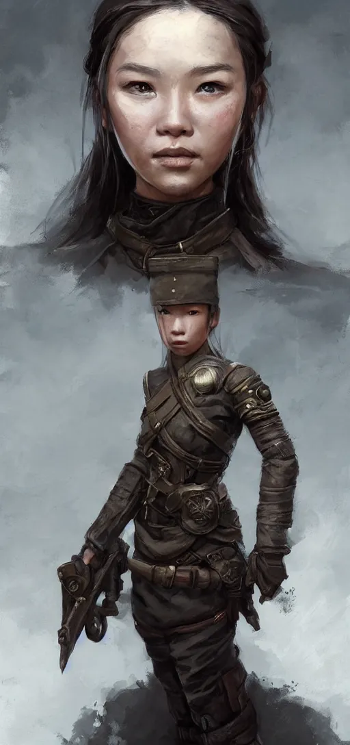 Prompt: portrait of vietnamese solider girl, epic, elder scrolls art, fantasy, skyrim, hd shot, digital portrait, beautiful, artstation, by artgerm, guy denning, jakub rozalski, magali villeneuve and charlie bowater