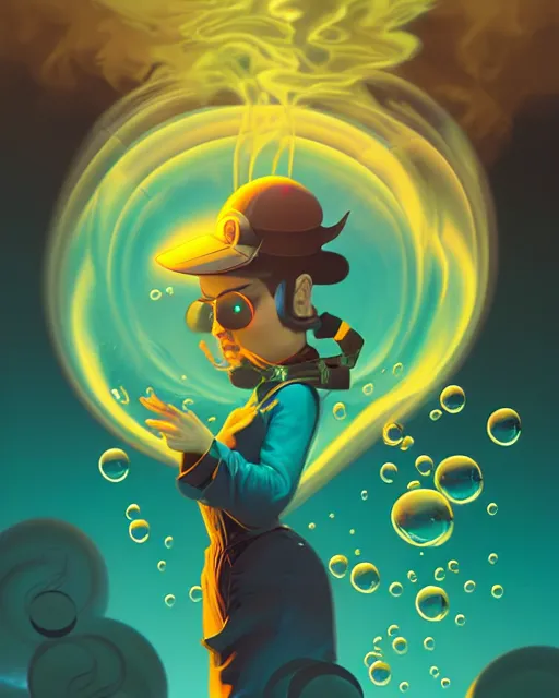 Prompt: genie, chaotic liquid smoke vortex, portrait, by petros afshar, ross tran, tom whalen, peter mohrbacher, smokey water scenery, bubbles, radiant light