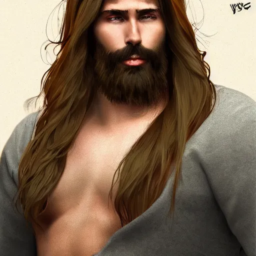 Image similar to bold man with long hair. trending on artstation