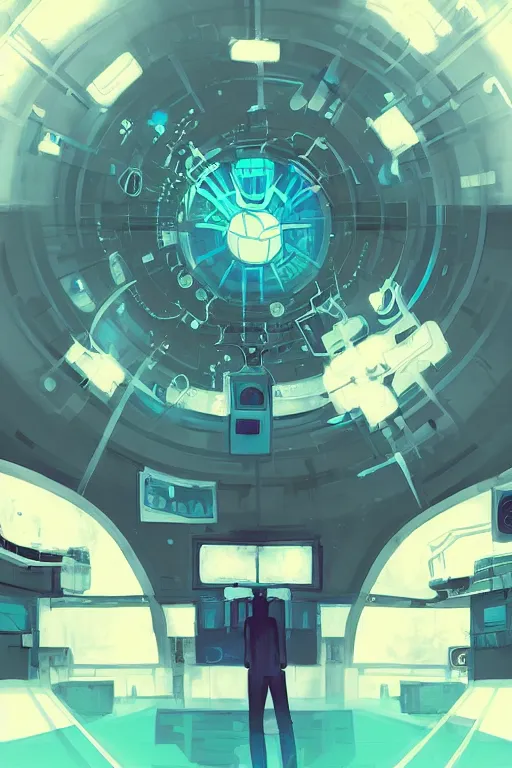 Image similar to teal and indigo colors. Nuclear plant in style of cytus and deemo, mysterious vibes, set in half-life 2, beautiful with eerie vibes, very inspirational, very stylish, surrealistic, perfect digital art, mystical journey in strange world, bastion game