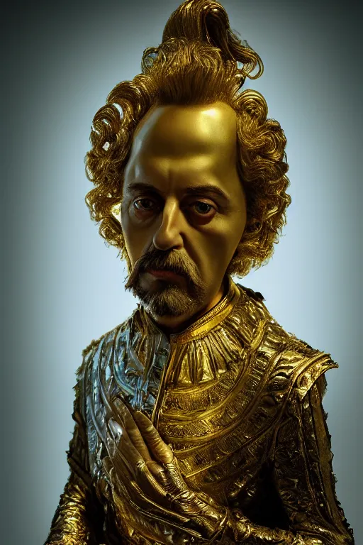 Image similar to extremely detailed studio portrait of peter the great, full body, soft light, golden glow, award winning photo by michal karcz and yoshitaka amano