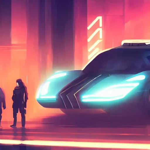 Image similar to Ridley Scott as the Rick Deckard, Ridley Scott in a Bladerunner car, ambient lighting, 4k, anime key visual, lois van baarle, ilya kuvshinov, rossdraws, artstation