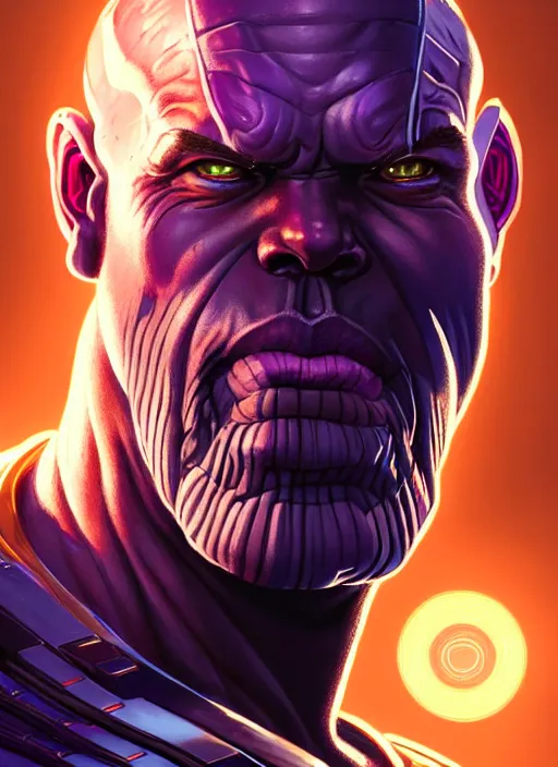 Image similar to portrait of apex legends thanos, intricate, elegant, glowing lights, highly detailed, digital painting, artstation, glamor pose, concept art, smooth, sharp focus, illustration, art by artgerm and greg rutkowski, artey freytag