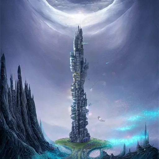 Image similar to a tower on the edge of forever, fantasy art, detailed, cinematic