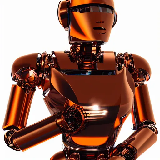 Image similar to graceful orange chrome robot, character concept art, futuristic cyberpunk humanoid machine, symmetry _ _ 4, hyperrealistic high detail 7 0 mm, 4 k