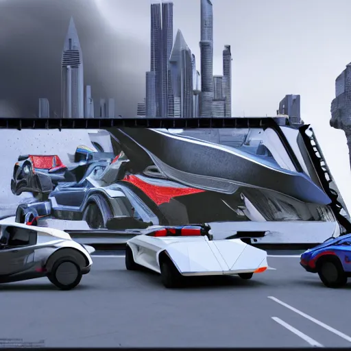 Image similar to sci-fi cars trucks motorcycles 50% of canvas in center and wall near structure on the coronation of napoleon and digital billboard photogrammetry point cloud in the middle and everything in style of zaha hadid and suprematism forms unreal engine 5 keyshot octane artstation trending blade runner 2049 colors lighting ultra high detail ultra photo realistic 8k 16k in plastic dark tilt shift