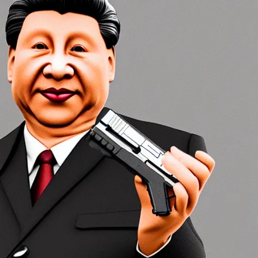 Image similar to Xi Jinping holding Glock-18 in his right hand, 3D Render