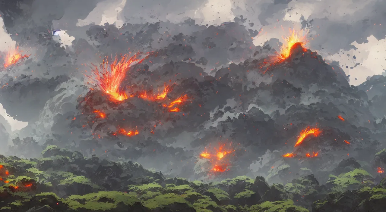 Image similar to volcanic biome, by studio ghibli and greg rutkowski,