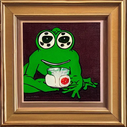 Image similar to pepe the frog at school by norman rockwell