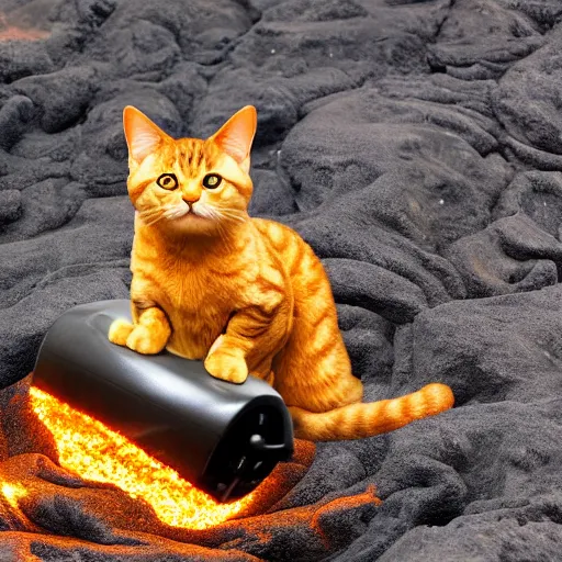 Image similar to a vacuum cat in a volcano,