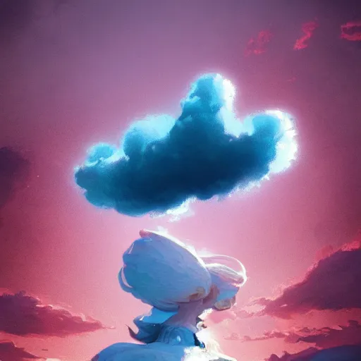 Prompt: chair - shaped cloud, concept art illustration, color page, 4 k, tone mapping, doll, akihiko yoshida, james jean, andrei riabovitchev, marc simonetti, yoshitaka amano, digital illustration, greg rutowski, volumetric lighting, sunbeams, particles, trending on artstation