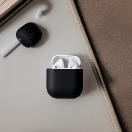 Image similar to black airpods pro case with marshmallow design on the case, studio, product photo