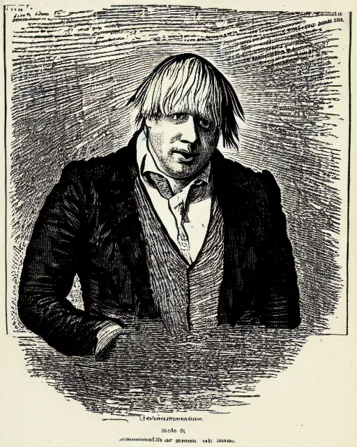 Image similar to illustration of boris johnson from the dictionarre infernal, etching by louis le breton, 1 8 6 9, 1 2 0 0 dpi scan