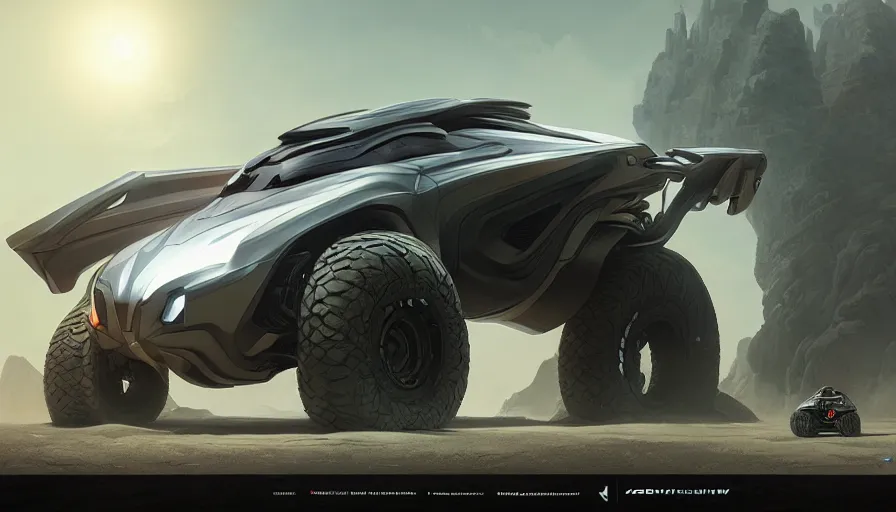 Prompt: a futuristic offroad suv by artgerm and greg rutkowski and alphonse mucha, zaha hadid, an epic fantasy, volumetric light, detailed, trending on art station, octane render, midsommar