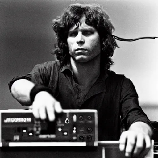 Prompt: jim morrison on the dj decks