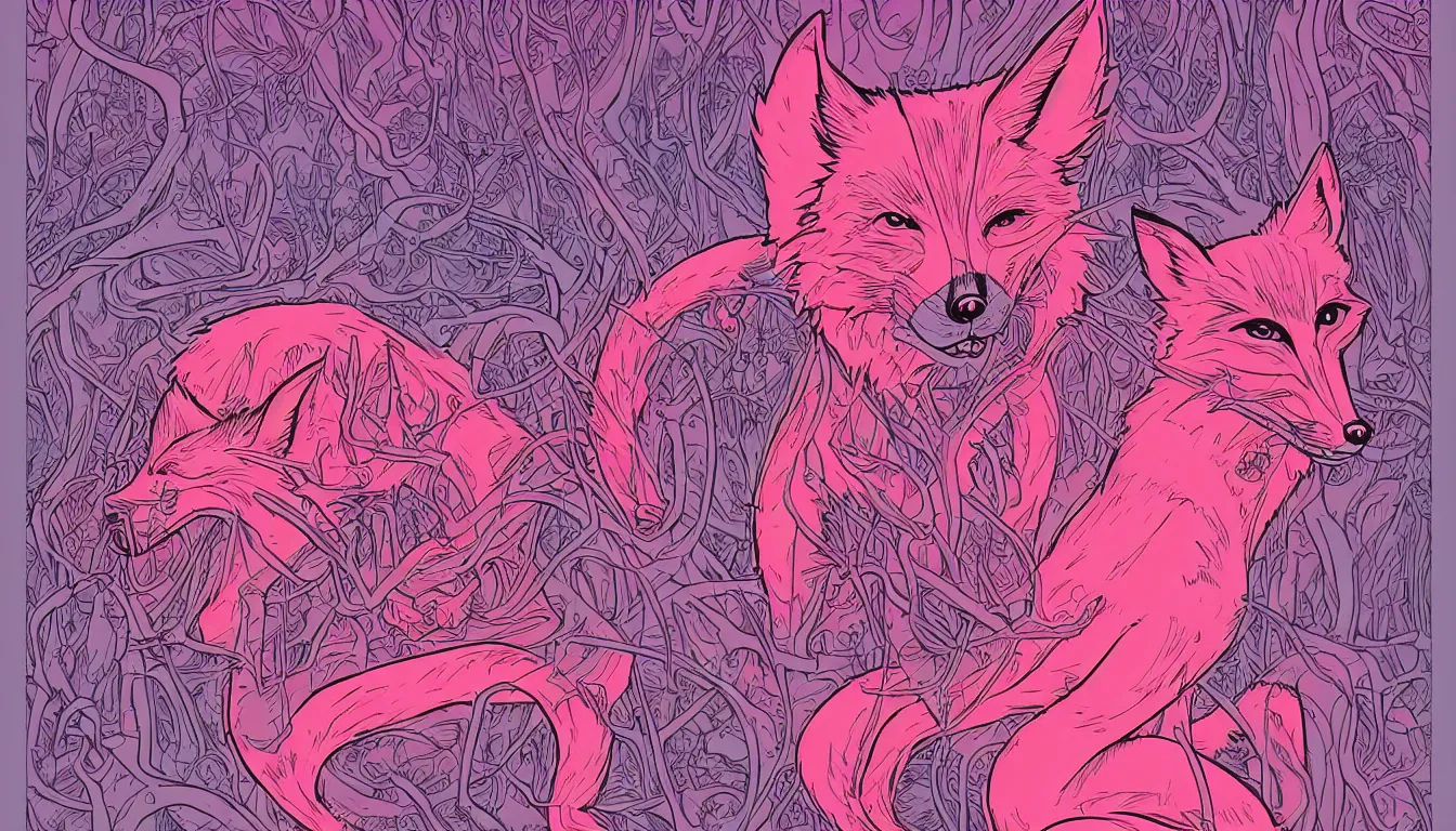 Image similar to pink fox tarot card by Kilian Eng, minimalist, detailed