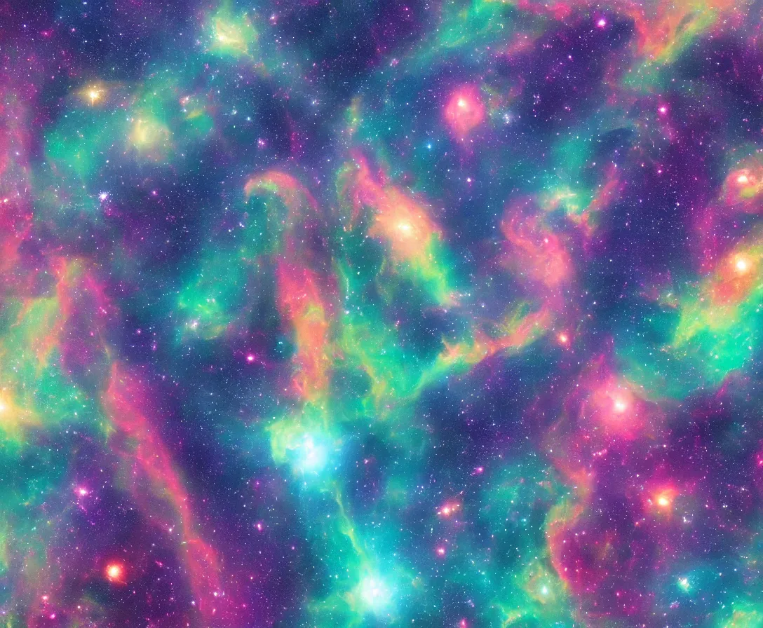 Image similar to space whales, colorful nebula