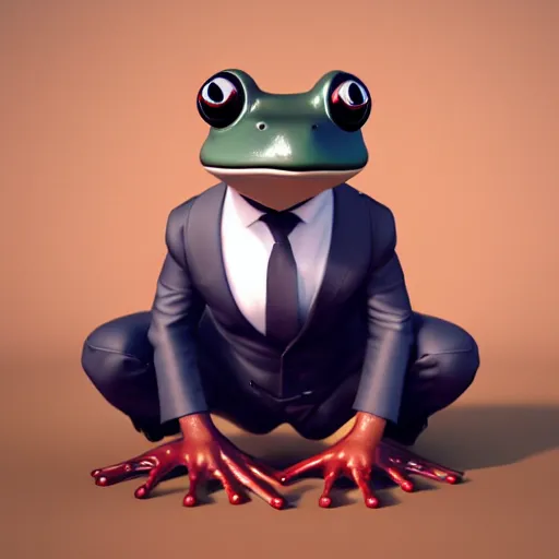 Image similar to a high quality photo of an antropomorphic frog wearing a suit, 3d scene, render, ultra realistic, artstation, cgsociety