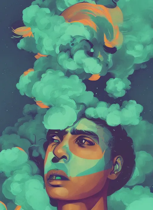 Image similar to profile picture by sachin teng x ofwgkta, marijuana, organic painting, space, dreamy, smoke clouds, asymmetrical, green, matte paint, hard edges, energetic