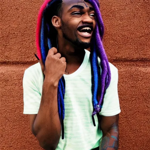 Image similar to a black boy with colored dread hair, old vintage style