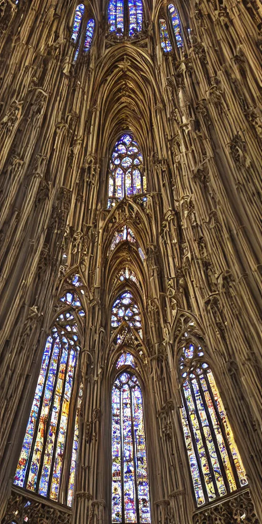 Prompt: photo of : an elaborate ornate gothic cathedral is extremely tall and rises high above the modern skyscrapers and above the clouds all the way to heaven in golden rays of sunlight. the cathedral has stained - glass windows, and has many gargoyles, carvings, and statues. professional architectural photography with many small details ; heavenly, majestic ; glorious ; beautiful.