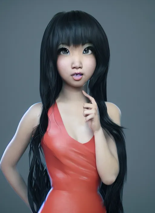 Image similar to a cute asian girl singing, flowing hair in the style of pixar animation, full body shot, viewed from bellow, award winning, hyper detailed, studio lighting, artstation, octane renderer, unreal engine