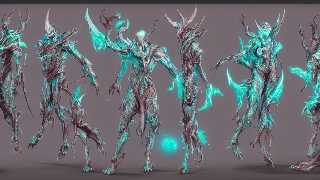 Prompt: a fantasy Bright iridescent ghost demon with four arms character design sheet, trending on artstation