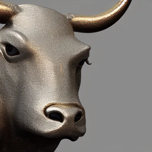 Prompt: 3 d render melted bull head, sculpture, chrometype, liquid metal, neotribal, raytraced, volumetric lightning, 8 k by wlop, innate studio h - 1 0 0 0 w - 1 0 0 0