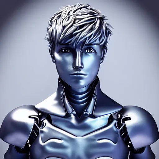 Art depiction of a male humanoid with steel blue skin