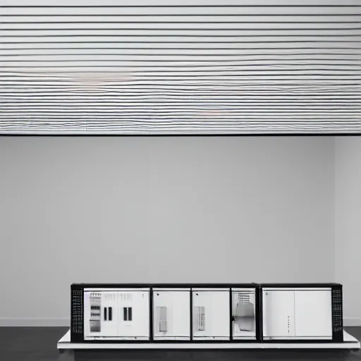 Prompt: a dezeen showroom, archdaily, minimalissimo photo of minimal synthesizer by john pawson, virgil abloh,