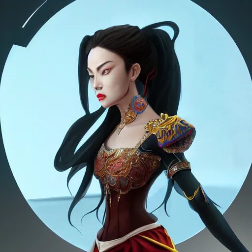 Image similar to hiperrealist portrait of Princess Azula, digital art, highly detailed, concept art, intricate, sharp focus, Trending on Artstation HQ, deviantart, unreal engine 5, 4K UHD image