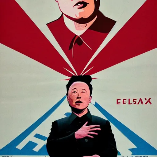 Image similar to elon musk in a north korean socialist propaganda poster