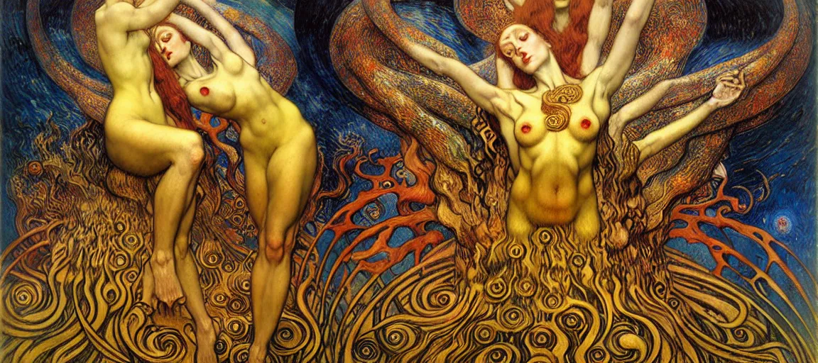 Image similar to Divine Chaos Engine by Karol Bak, Jean Delville, William Blake, Gustav Klimt, and Vincent Van Gogh, symbolist, visionary