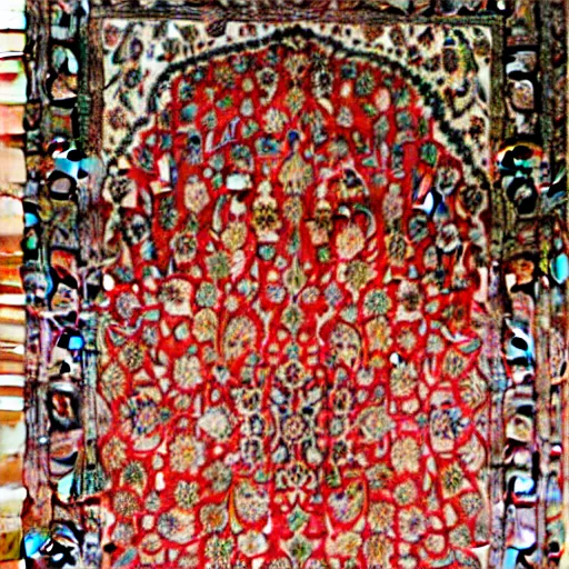 Prompt: persian rug with mango fruits ornament