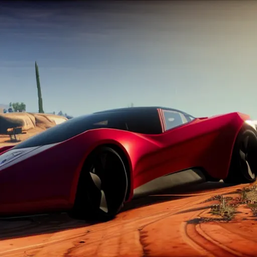 Image similar to futuristic sleek sports car in red dead redemption 2