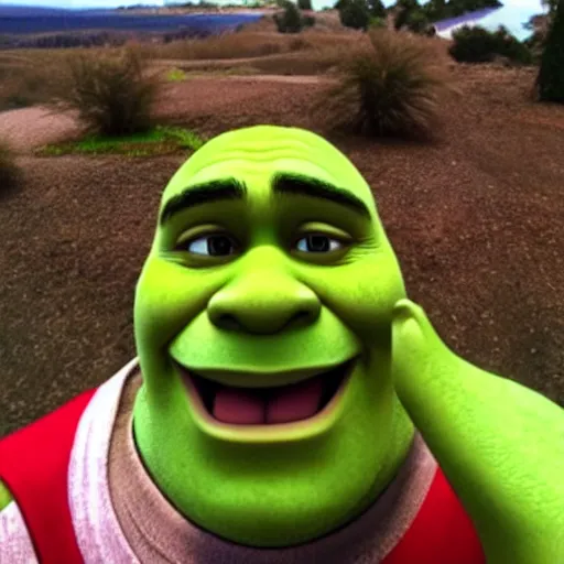 Prompt: shrek accidentally takeing a selfi