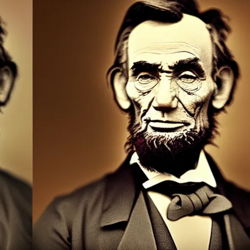 Image similar to 8k hyper realistic HDR portrait photo of redneck with Abe Lincoln’s face