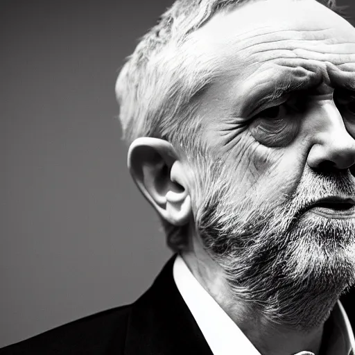 Image similar to Artistic black and white photograph of a pregnant Jeremy Corbyn