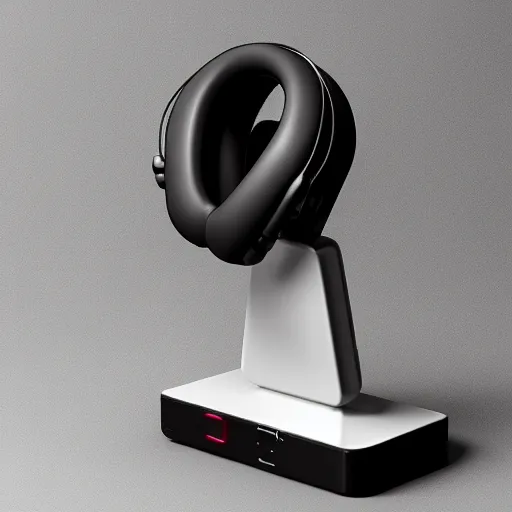 Image similar to wireless headphone stand, futuristic, techno, cyberpunk, product design, render, cute, swag, geometric, fun, iconic