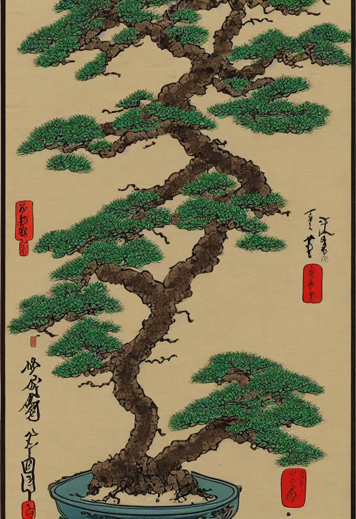 Image similar to Ukiyo-e of a bonsai tree