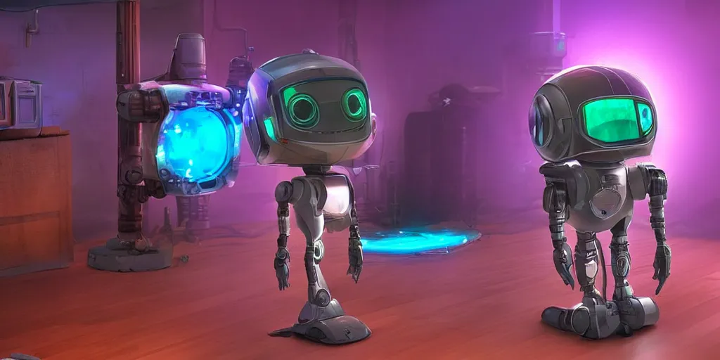 Prompt: a 3 d rendered movie still a cute robot in the shape of an adorable cyberpunk maine coon kitten. in the background is a cyberpunk cat tree with rgb ambient dramatic lighting. digital art. science fiction blockbuster movie from the future, imax 7 0 mm. style of mandalorian ( american space western television series )