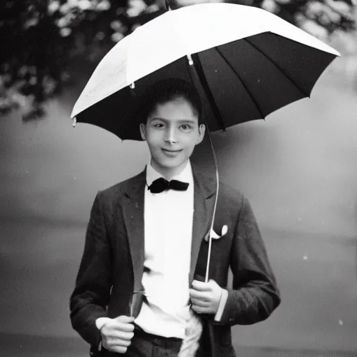 Prompt: young man holding an umbrella, photo