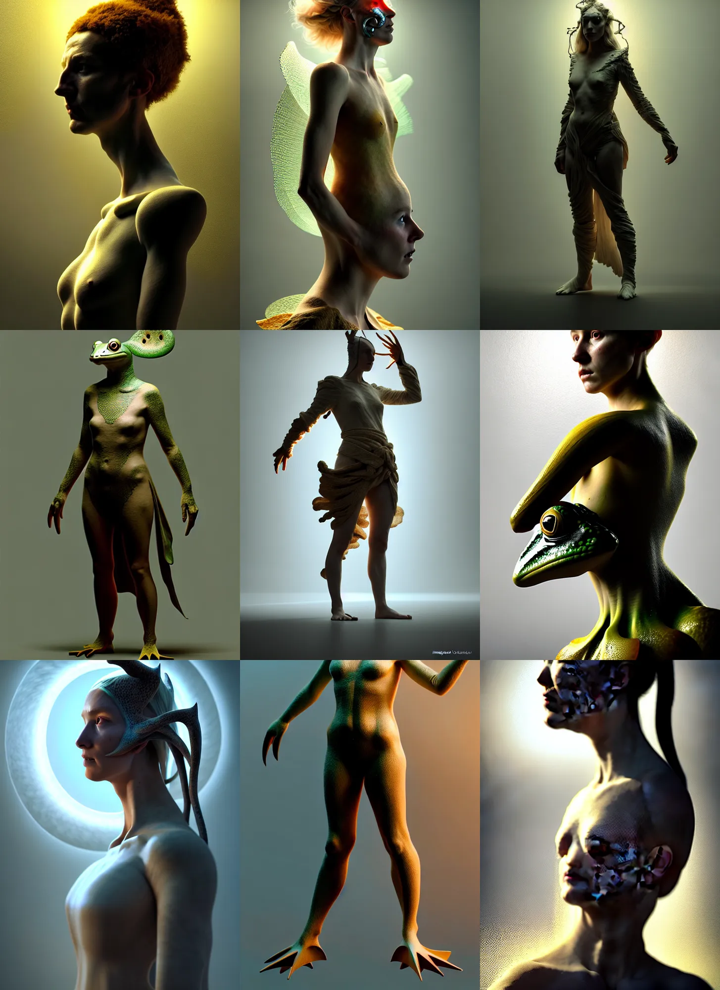 Prompt: natural light, dissolution filter ,turbulence filter, costume design made by nordic tribes, sophisticated composition, old masters light composition, artist reference images pose, procedurally generated, epic human character posing for concept art, beautiful creative space behind, substance designer, PBR, HD, Ultra detailed, hyperrealistic, megascans, volumetric light, frog head, concept by master artist, made in paint tool SAI2, trending pixiv face