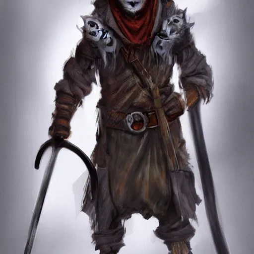 Prompt: dirty homeless humanoid cat wearing rags, wielding a broadsword, concept art, d & d, fantasy, trending on artstation