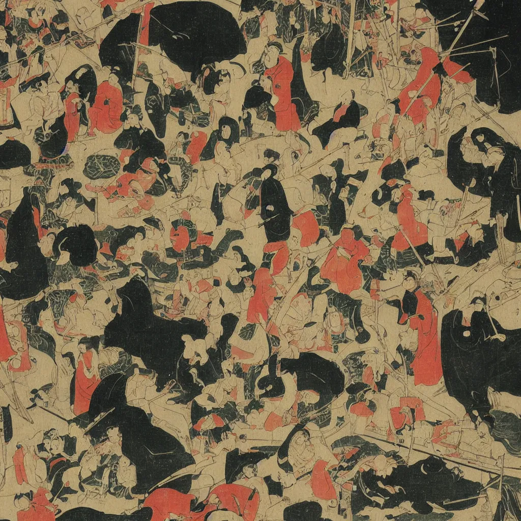 Image similar to Japanese art in the style of Hieronymus Bosch