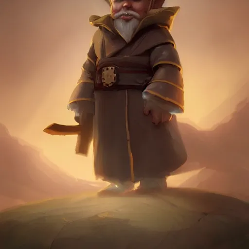 Image similar to Portrait of a young gnome wizard, epic, ominous, cinematic, art by artgerm and greg rutkowski, trending on artstation.