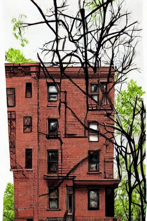 Image similar to (((((a ramshackle Manhattan brick brownstone deep in the forest))))) by Calder Moore!!!!!!!!!!!!!!!!!!!!!!!!!!!